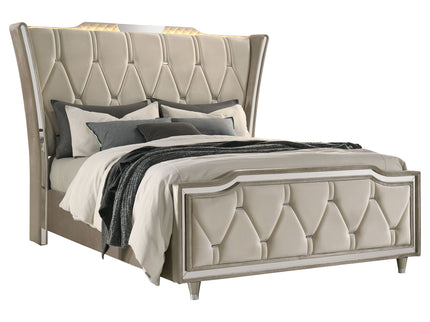 Mika - LED Upholstered Bed With Tufted Wingback Headboard And Ambient Lighting