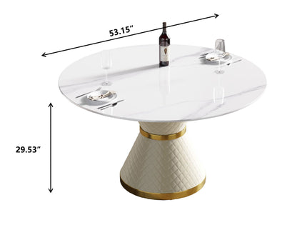 Modern Artificial Stone Round Carbon Steel Base Dining Table, Can Accommodate 6 People