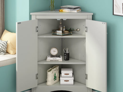 Triangle Bathroom Storage Cabinet With Adjustable Shelves, Freestanding Floor Cabinet For Home Kitchen