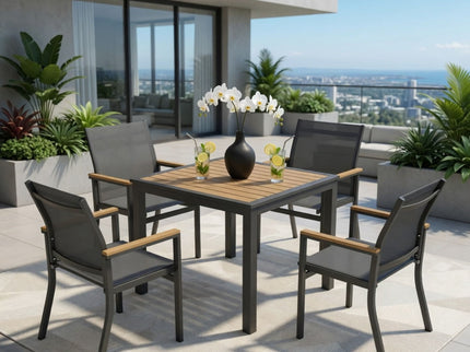 Gray Aluminum Patio Dining Set With Textilene Chairs, 5 Piece All Weather Outdoor Table And Chair Set For Patio, Porch, Garden