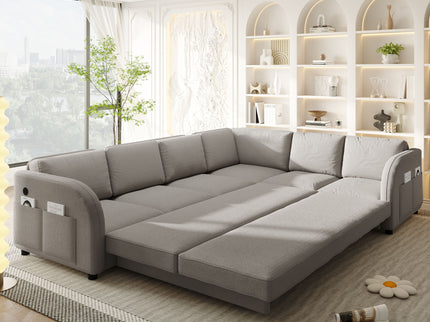 L-Shaped Couch With Pull-Out Bed, Convertible Sleeper Sofa With Side Pocket & USB Port