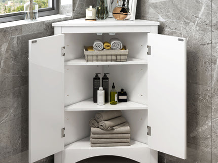 Triangle Bathroom Storage Cabinet With Adjustable Shelves, Freestanding Floor Cabinet For Home Kitchen