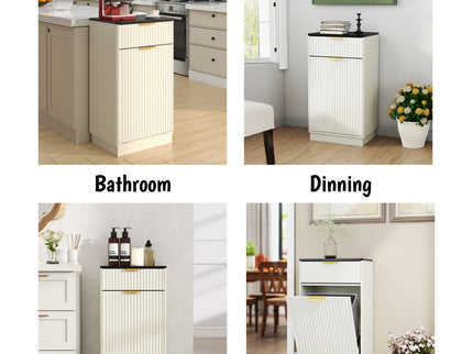 Tilt Out Trash Can Cabinet With Wave Textured Drawer & Pull Out Bin