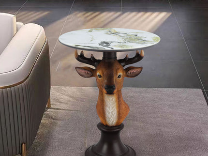 Deer Head Accent Table, Animal Statue For Living Room - Brown