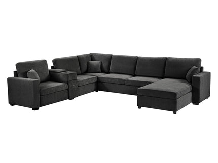 Modular 5 Seat U-Shape Sectional Sofa With Chaise Lounge, Built In Cup Holders And Storage Drawer