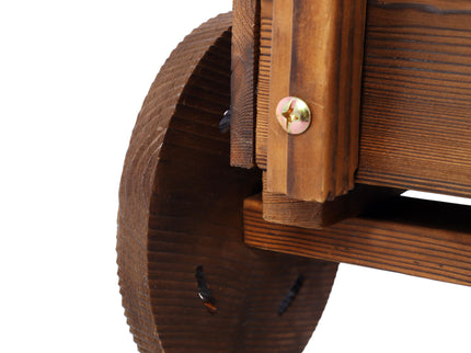 Wooden Wagon Planter Box Mobile Garden Planter With Wheels Handle Drain Hole Wood - Brown