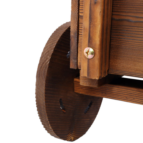 Wooden Wagon Planter Box Mobile Garden Planter With Wheels Handle Drain Hole Wood - Brown