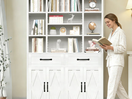 Industrial Bookcase Tall With Adjustable Shelves, Drawers & Doors