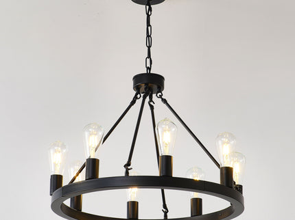 6 Light (No Bulbs) Wagon Wheel Chandelier Farmhouse Modern Small Round Chandelier For Living Room Kitchen Island Foyer Hallway Entryway Bedroom Dining Room Light Fixture Ceiling Hanging - Matte Black