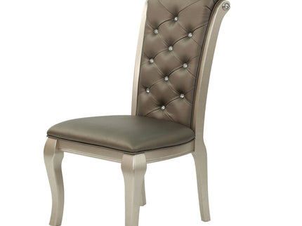 Rectangle Dining Table With Glass Top And 6 Tufted Back Chairs - Gray / Silver