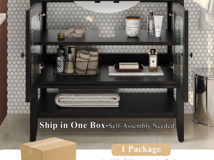 Bathroom Vanity With Ceramic Sink, Adjustable & Open Shelf