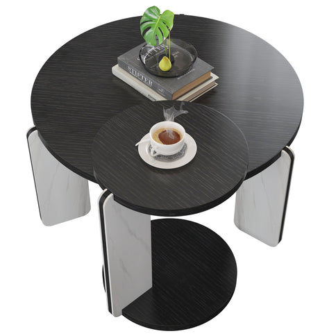Round Coffee & End Table Set - Black