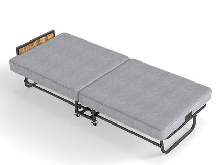 Twin Folding Bed With Headboard & USB Charging Station - Gray