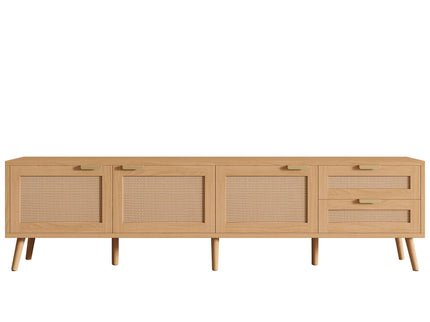 TV Stand, Media Console, 2 Drawers & Cable Management - Natural Wood