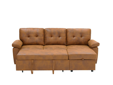 Convertible L - Sectional Sofa Bed With Storage Chaise And Padded Armrests