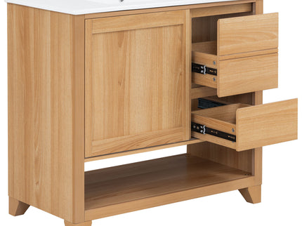 36" Bathroom Vanity With Sink, Soft Close Drawers - Natural