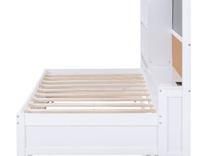 Twin Size Daybed With Storage Shelvesboard, Cork Board, USB Ports And Trundle - White