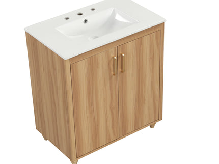 30" Bathroom Vanity With Sink, Cabinet With Doors And Drawer, Rectangular Shape - Natural