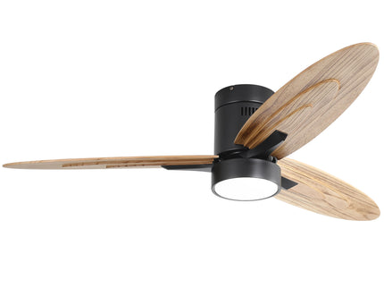 Flush Mount Ceiling Fan With Light And Remote Control, 3 Blades, Reversible DC Motor - Black