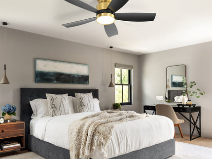 Flush Mount Ceiling Fan With LED Light 22W And Remote Control Blades / Body, DC Motor