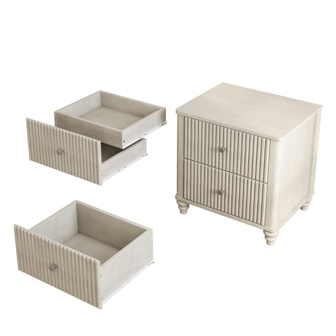 Fluted Nightstand With 3 Drawers