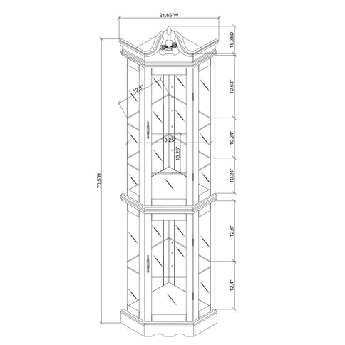 Corner Curio Cabinet With Lights, Adjustable Tempered Glass Shelves, Display Cabinet (E26 Light Bulb Not Included) - Mirrored / Walnut