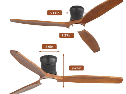 52" Ceiling Fan With Light, Dimmable DC Reversible Motor, 3 Blades