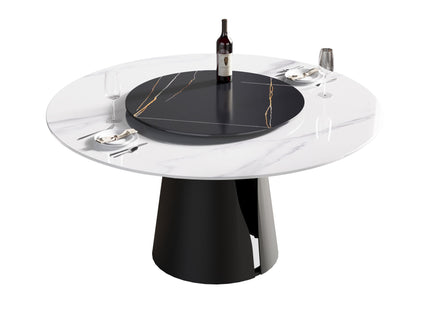 Modern Artificial Stone Round Carbon Steel Base Dining Table, Can Accommodate 6 People, Artificial Stone Turntable