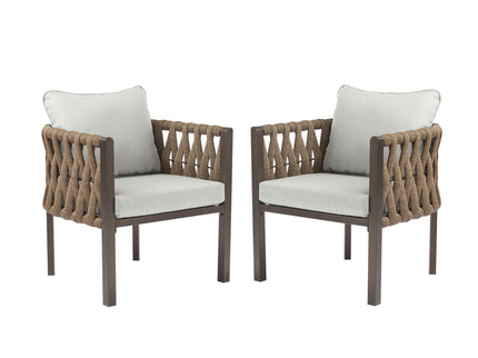2 Pieces Outdoor Metal Patio Club Chair, Patio Furniture Arm Chair With Cushion, Modern Outdoor Furniture Deep Seating For Porch, Garden, Backyard, Balcony - Brown / Light Gray