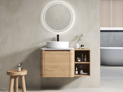 Wall Mounted Bathroom Vanity With Art Sink, 1 Storage Shelf, 2 Soft Close Doors