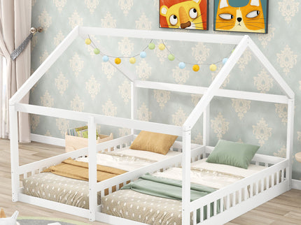 House Platform Beds, 2 Shared Beds, Metal Frame With Guardrails