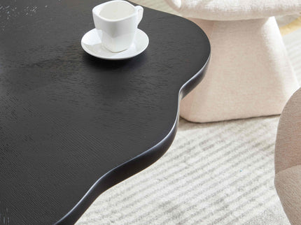 Sculptural Round Dining Table Petal Shape Root Texture For Dining Room - Black