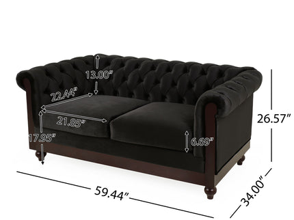 Chesterfield Loveseat Sofa, 2 Person Rolled Arm Upholstered Couch