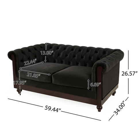 Chesterfield Loveseat Sofa, 2 Person Rolled Arm Upholstered Couch