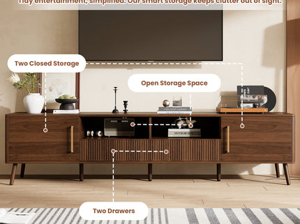 TV Stand For TVs Up To 85" With Soft-Close Doors, Open Shelf, Cable Management - Walnut
