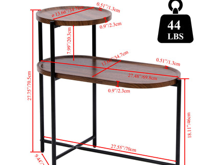Round Coffee Table With Storage Tray 2 Tier Oval End Tables Wooden Small Side Table For Living Room