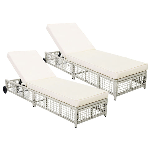 Outdoor Lounge Chair With 5 Position Backrest With Cushion And Wheels
