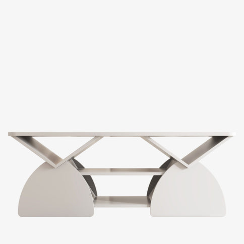Geometric Engineered Coffee Table With Rounded Corners With Open Shelves
