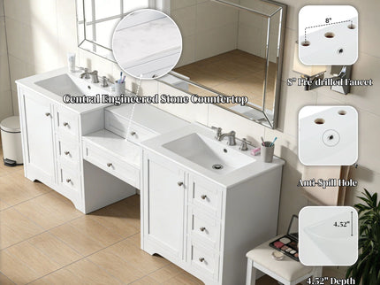 Double Sink Bathroom Vanity With Countertop, 2 Ceramic Sinks, 6 Drawers, Soft Close Design