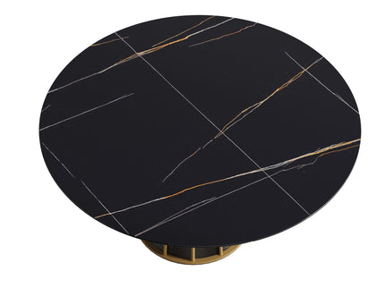 Modern Artificial Stone Round Metal Iron Base Dining Table, Can Accommodate 8 People, (Not Including Chairs) - Black