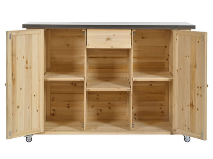 Outdoor Kitchen Island With Stainless Steel Top, Ample Storage Space, Towel And Spice Racks And A Bottle Opener