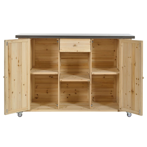 Outdoor Kitchen Island With Stainless Steel Top, Ample Storage Space, Towel And Spice Racks And A Bottle Opener