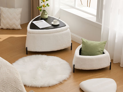 Upholstered Storage Ottoman Set With Reversible Lid