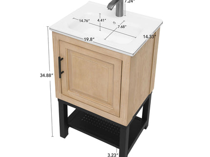Modern Freestanding Bathroom Vanity With Ceramic Sink, Hot And Cold Faucet, 1 Door Cabinet & Open Shelf