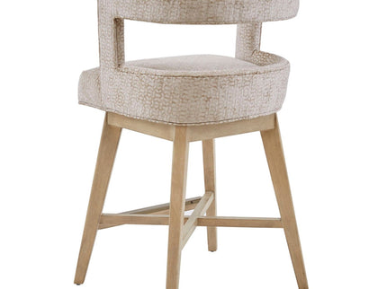 Design Swivel Counter Stool With Low Back Support Polyester And Solid Wood - Cream