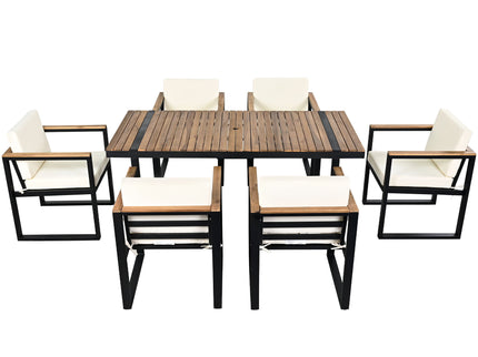 7 Pieces Outdoor Dining Set Patio Dining Table And Chair Set With And Removable Cushions For Patio