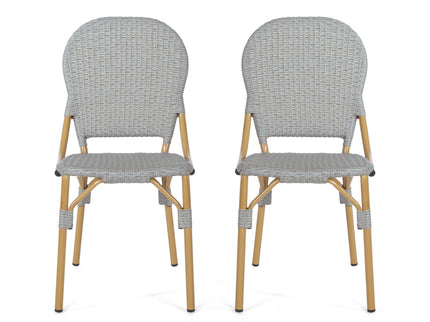 Outdoor Rattan And Aluminum Armless French Bistro Chairs (Set of 2) - Dark Gray