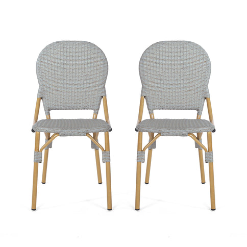 Outdoor Rattan And Aluminum Armless French Bistro Chairs (Set of 2) - Dark Gray