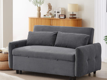 Pull-Out 2 Seat Modern Sleeper Sofa With 2 Throw Pillows And USB Ports