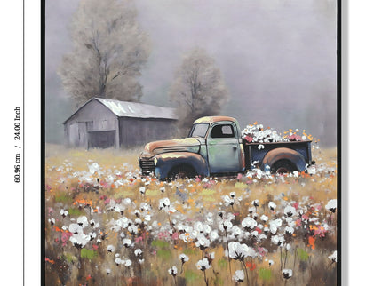 Old Truck Canvas Wall Art, Old Barn Pictures Wall Art - White / Vintage